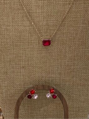 LOFT Ruby Red Crystal Necklace & Earring Set